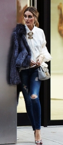 Running errands in denim and fur